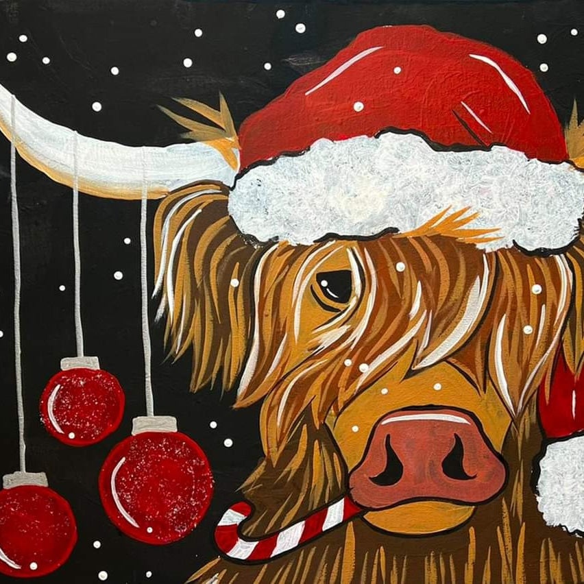 Christmas highlander cow